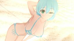 3d big_breasts bikini blue_hair boobs breasts elf elf_ears elf_female elf_girl glasses green_eyes indie_virtual_youtuber keisha_callie keisha_callie_vt koikatsu sexy short_hair side-tie_bikini striped_bikini tagme tits titties vtuber