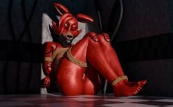 5_fingers 5_toes animatronic anthro arms_tied ass black_nose bondage bound breasts canid canine ear_piercing ear_ring feet female fingers five_nights_at_freddy's fox foxy_(fnaf) gag gagged genitals hair hands_behind_back heartbrkrskully hi_res huge_filesize legs_tied machine mammal muffled nipples one_eye_closed piercing presenting presenting_hindquarters red_body red_hair red_nipples restraints ring_piercing robot rope rope_bondage rope_harness scottgames solo submissive submissive_anthro submissive_female tape tape_gag toes vulva