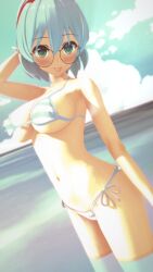 3d big_breasts bikini blue_hair boobs breasts elf elf_ears elf_female elf_girl glasses green_eyes indie_virtual_youtuber keisha_callie keisha_callie_vt koikatsu sexy short_hair side-tie_bikini striped_bikini tagme tits titties vtuber