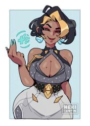 1girls bare_shoulders big_breasts boob_window cleavage clothed clothing dark-skinned_female dark_skin domina female female_only highres indian indian_female large_breasts looking_at_viewer nekitoototo overwatch overwatch_2 solo solo_female two-tone_hair vaira_singhania wide_hips