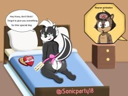 4:3 anthro anus anus_focus ass balls bedroom black_body bow_ribbon brown_body brown_eyes duo english_text fan_character feet genitals green_eyes hair half-closed_eyes heart_box hi_res holidays howard_(supersonicparty18) hyena male male/male mammal markings meme mephitid mohawk narrowed_eyes neuron_activation nude nude_male sega simon_(supersonicparty18) skunk sonic_(series) sonic_the_hedgehog_(series) speech_bubble spots spotted_body striped_body striped_markings striped_tail stripes supersonicparty18 tail tail_markings talking_to_another talking_to_partner text valentine's_day white_hair