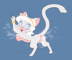 2026 accessory anus areola blue_eyes blush blush_lines bracelet breasts busty_feral claw_marks claws domestic_cat eyebrows felid feline felis female feral fur furcollector genitals hair_accessory hairband hi_res humanoid_genitalia humanoid_genitalia_on_feral humanoid_vulva humanoid_vulva_on_feral inside jewelry looking_at_viewer looking_back looking_back_at_viewer mammal medium_breasts musk musk_cloud nipples pink_nose quadruped raised_tail solo tail tan_body tan_skin tongue tongue_out vulva white_body white_fur