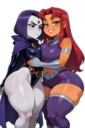 2girl 2girls ai_generated big_ass big_breasts big_butt brasil_louco bubble_ass bubble_butt dc dc_comics female female_focus female_only full_body fully_clothed koriand'r looking_at_viewer rachel_roth raven_(dc) raven_(teen_titans) seducing seducing_viewer seductive seductive_look seductive_pose seductive_smile sexy sexy_body sexy_pose simple_background solo solo_focus starfire starfire_(teen_titans) tagme white_background