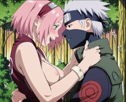 ai_generated embrace embracing happy hatake_kakashi kakashi_hatake naruto_(series) sakura_haruno smile smiling