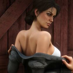 1girls ai_assisted back back_view barn bra brunette_female brunette_hair dark_hair door looking_at_viewer mary_linton red_dead_redemption_(series) red_dead_redemption_2 sexy sfw shoulders taking_clothes_off white_bra white_skinned_female