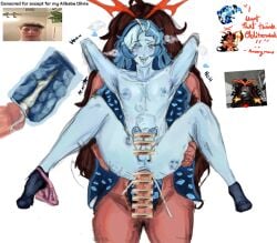 ahegao_face burning_spice_cookie censored cookie_run cookie_run_kingdom cum_in_pussy drooling full_nelson full_nelson_(legs_held) fully_naked gay large_penis muscular_male panties pretty_boy shadow_milk_cookie size_difference thin_male yaoi