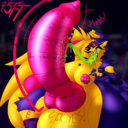 1:1 anthro balls bedroom_eyes big_balls big_breasts big_penis body_writing breasts claws female genitals hair hi_res huge_balls huge_breasts huge_cock hyper hyper_genitalia hyper_penis long_hair long_tongue motion_lines narrowed_eyes nipple_piercing nipples passiona_roo penis piercing seductive sharp_teeth solo teeth thick_thighs tongue wide_hips writing_on_genitals
