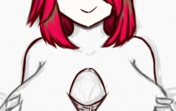 bad_censor bete_noire breasts censored covered_nipples covering glitchtale hot_pink_hair paizuri pink_highlights smile titjob undertale undertale_fanfiction yazu_(artist) yazuel_aliel