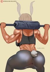 1girls alternate_version_available anus ass athletic athletic_female big_ass big_butt bunny_ears bunny_tail cameltoe dark-skinned_female dark_skin dat_ass exercise female female_only fitness fully_clothed hell904 leggings miruko muscular muscular_female my_hero_academia rumi_usagiyama see-through shounen_jump solo sports_bra sportswear sweat sweating weightlifting weights white_hair workout workout_clothes yoga_pants