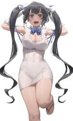 black_hair blue_eyes breasts dungeon_ni_deai_wo_motomeru_no_wa_machigatteiru_darou_ka female female_focus hestia_(danmachi) long_hair open_toe_shoes tagme twintails yohan1754