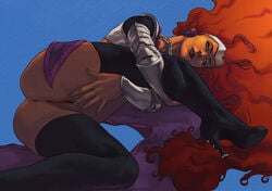 1girls anus armor ass blackfire blackfire_(comics) boots bottomless dc dc_comics dima_ivanov female female_only komand'r long_hair on_side orange_hair presenting_hindquarters pussy solo straight_hair