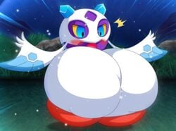 blush breast_expansion breast_growth froslass heldron_(artist) hyper hyper_breasts large_breasts nintendo pokémon_(species) pokemon pokemon_dppt purple_skin surprised tight_clothing