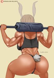 1girls alternate_version_available anus_peek ass athletic athletic_female big_ass big_butt bunny_ears bunny_tail dark-skinned_female dark_skin dat_ass exercise female female_only fitness hell904 miruko muscular muscular_female my_hero_academia rumi_usagiyama shounen_jump solo sports_bra sweat sweating thong weightlifting weights white_hair workout