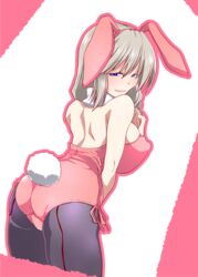 2019 animal_ears asahikawa bare_shoulders breasts bunny_costume bunny_ears bunny_girl bunny_tail bunnysuit female female_focus female_only half-closed_eyes leotard mature mature_female mature_woman milf nipple_bulge pantyhose pink_leotard playboy_bunny sideboob simple_background solo solo_female solo_focus uzaki-chan_wa_asobitai! uzaki_tsuki white_background