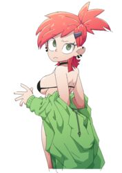 1girls black_bikini_top cartoon_network coat ear_piercing female foster's_home_for_imaginary_friends frankie_foster green_eyes looking_at_viewer neamosub red_hair short_hair sideboob solo sub-neamo white_background