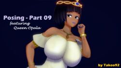 1girls 3d 3d_(artwork) alternate_costume big_breasts black_hair blue_makeup bob_cut brown_eyes cleavage comic cover_page curvaceous curvy dark-skinned_female egyptian egyptian_clothes female_only huge_breasts jewelry koikatsu large_ass large_breasts legend_of_queen_opala looking_at_viewer patreon queen_opala revealing_clothes short_hair simple_background solo takeo92 text thick_thighs wide_hips