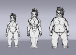 abs absurd_res anthro athletic athletic_anthro athletic_female breasts claws feet female genitals group hair hi_res mammal muscular muscular_anthro muscular_female overweight overweight_anthro overweight_female pussy scar simple_background sketch slightly_chubby smile thecumrat thick_thighs ursid