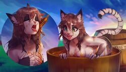 1girls anthro breasts domestic_cat eerieeyes em'ra felid feline felis female female_focus food food_fetish food_play fur heterochromia honey_(food) mammal nipples nude open_mouth original