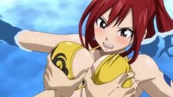 1boy 1girls accidental_pervert animated bikini blush breast_grab breasts erza_scarlet fairy_tail fat_breasts grabbing highres jellal_fernandes jiggling_breasts large_breasts long_hair loop mp4 no_sound official_art red_hair resized screencap sexually_suggestive swimsuit tagme tattoo upscaled video water webm