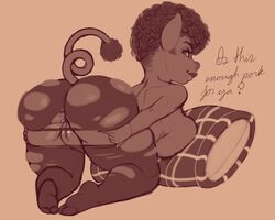 afro anthro anus ass big_breasts big_butt breast_squish breasts clothing curled_tail domestic_pig female genitals legwear looking_at_viewer looking_back mammal neozoa nz_naughty pantyhose pillow presenting presenting_hindquarters pussy shortstack smile solo squish suid suina sus_(pig) tail_tuft torn_clothing torn_legwear torn_pantyhose tuft