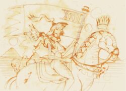 1girls banner breasts chariot crown curvy curvy_female female flag helmet horse horse_riding human humanoid knight large_breasts long_hair monochrome nipples riding_horse roman_numerals roninsong sepia sketch