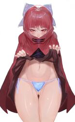 1girls blush female flashing looking_at_viewer panties presenting_panties red_eyes red_hair sekibanki side-tie_panties skirt skirt_lift solo tagme touhou wiaxixia