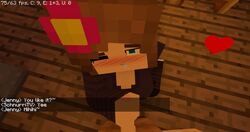 1boy 1girls 3d blue_eyes blush brown_hair female flower handjob heart horny_female human_female humanoid jenny_belle_(slipperyt) looking_at_viewer male mine-imator minecraft penis schnurritv smile tagme text wink