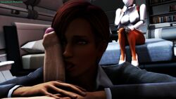 3d blowjob crossover dark-skinned_female dead_or_alive deadboltreturns haydee haydee_(game) light-skinned_male lisa_hamilton unseen_male_face watching