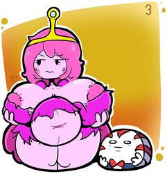 adventure_time areola_slip belly big_areola big_belly big_breasts bloated bloated_belly breasts exposed_breasts fat female female_focus ineffective_clothing large_breasts male mysticemerald_(artist) nipples overweight overweight_female peppermint_butler pink_hair pink_skin princess_bubblegum source_request vore