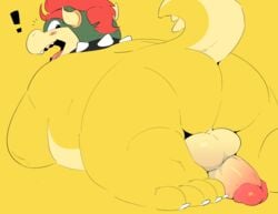 ! 2021 absurd_res anthro ass balls big_butt blush bowser erection genitals hi_res koopa male male_only mario_(series) nintendo overweight overweight_anthro overweight_male penis scalie simple_background solo thick_thighs video_games yellow_background yellow_body zestibone