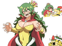 2021 big_breasts bowser cleavage cloak donkey_kong_(series) green_hair k_rool long_hair mario_(series) meme new_super_mario_bros._u_deluxe nintendo rule_63 sharp_fingernails sharp_teeth super_crown super_mario_bros. super_smash_bros. tagme tinafate1