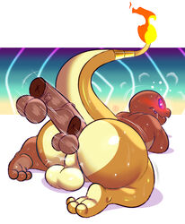 absurd_res anal anal_sex anthro anthro_penetrated ass balls big_butt blush bodily_fluids bubble_butt charmander disembodied_penis duo fan_character fire flaming_tail genitals hadou hi_res male male/male male_penetrated male_penetrating male_penetrating_male nintendo penetration penis pokémon_(species) pokemon satsui-n0-had0u sweat video_games