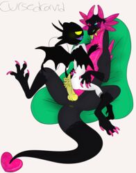 absurd_res anthro anus bean_bag blush bodily_fluids cursedcorvid demon digital_media_(artwork) dragon drake_(disambiguation) duo erection fangs genital_fluids genitals hi_res horn humanoid humanoid_pointy_ears knot looking_at_viewer male male/male mocha_the_incubus nox_the_drake nude penis sex simple_background smile spade_tail teeth tongue tongue_out wings