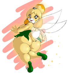 animal_crossing ass big_ass big_breasts big_butt canid canine canis cosplay fairy_wings female fur furry furry_only hi_res isabelle_(animal_crossing) looking_back nintendo shih_tzu solo suirano tagme tail thick_thighs thighs tinker_bell_(cosplay) toy_dog wings