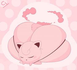 anus ass ass_cleavage ass_squeeze ass_squish ball_with_hyper_features blush butt_crack closed_eyes cloud cyanu donut_anus dynamax ear hyper_anus hyper_ass jigglypuff large_ass panties pink_hair pink_skin pokemon pokemon_(species) short_hair sleep squished_ass tight_clothing