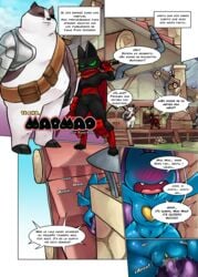 absurd_res adorabat anthro badgerclops cartoon_network colored comic detailed_background dildo female forest hi_res katana male mao_mao:_heroes_of_pure_heart melee_weapon outside plant ruddyrzaq sex_toy sheriff_mao_mao_mao size_difference smaller_female spanish_text sword text tree weapon