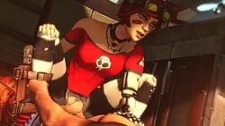 1boy 1girls 3d animated borderlands borderlands_2 bouncing_breasts clothed clothing cowgirl_position fatcat17 female gaige_(borderlands) indoors male moaning moaning_in_pleasure moaning_only necklace pantyhose partially_clothed penetration penis penis_in_pussy petite ponytails prosthetic_arm prosthetic_limb psycho_(borderlands) pussy red_hair red_topwear riding ripped_clothing ripped_pantyhose sex shirt sound striped_legwear tagme video