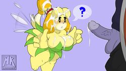 ? animal_crossing bent_over big_ass big_breasts big_butt blush breasts canid canine canis confused confused_look cosplay cum cum_on_breasts cum_on_face cum_on_upper_body cumshot cumshot_in_chest female fur furry furry_only isabelle_(animal_crossing) linhe_(mklancer00) looking_at_penis male mklancer00 nintendo offscreen_character offscreen_characters offscreen_male penis penis_out shih_tzu simple_background solid_color_background tagme tail thick_thighs thighs tinker_bell tinker_bell_(cosplay) toy_dog wings