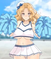 1girls animated belly belly_button big_breasts blonde_hair blush bouncing bouncing_breasts cheering cheerleader cheerleader_uniform curvy cute girls_und_panzer happy kay_(girls_und_panzer) open_mouth pom_poms pov pov_eye_contact skirt skirt_lift small_clothes smile thigh_gap thighs thin thin_waist voluptuous wholesome