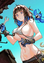 asd03853116 black_hair blue_eyes mechanic renxzd tagme torn_clothes underboob