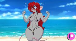 1girls :o anthro areola_slip barely_clothed beach big_breasts bikini blue_eyes blush bottom_heavy breasts chest_tuft chestnut_mouth embarrassed female flustered furry glasses grey_fur grey_skin long_hair looking_down mastergodai micro_bikini mouse mouse_girl mouse_tail multi-strapped_bikini murine navel navel_line o-ring o-ring_panties oblique_edge pink_tail prehensile_tail rascals raven_fields red_hair round_glasses sand skimpy sling_bra small_waist solo startled stomach_lines string_bikini swimsuit tail tail_coil thick_thighs vertical_bra vertical_navel waves wide_hips