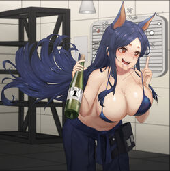 arknights big_breasts bikini blush dobermann_(arknights) drunk