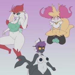 absurd_res anthro ass bell black_sclera blush bodily_fluids braixen breasts canid canine chubby_female cinderace clothed clothing collar dildo dildo_sitting eeveelution female feral fur genital_fluids genitals group hair hi_res humanoid inner_ear_fluff knot knotted_dildo lagomorph lopunny mammal masturbation nintendo nipples nude penetration pokémon_(species) pokemon pokemon_(species) pussy sex sex_toy simple_background slightly_chubby solo toying_self traknoch tuft vaginal_penetration vaporeon video_games white_body white_fur yellow_body yellow_fur