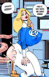 1girls blonde blonde_hair blue_eyes clothed_sex clothing colored cum curvy dialogue elastic erect_nipples erect_nipples_under_clothes exposed_ass fantastic_four female female_focus hi_res huge_breasts indoors invisible_woman large_lips light-skinned_female lipstick looking_pleasured male marvel milf mr_fantastic nipples older_female onesheeparmy out_of_frame penetration penis reed_richards speech_bubble straight stretchy_penis sue_storm superheroine torn_clothes uniform unseen_male_face