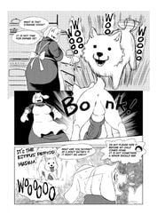 1boy 1girls annoying_dog_(undertale) aoino_broome black_and_white canine comic comic_page dog manga text toriel undertale white_fur zoophilia