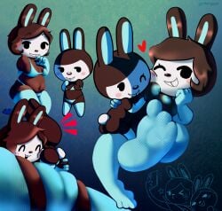 2022 animal_crossing anthro ass blue_clothing blue_nipples blue_underwear bra breasts brown_body brown_fur brown_hair butt_grab camel_toe carmen_(animal_crossing) clothed clothing digital_media_(artwork) duo exposed_breasts face_squish feet female female/female fur genitals gloves gradient_background guttergoon hair hand_on_butt handwear hi_res kneeling lagomorph leporid mammal multiple_poses nintendo nipples panties plump_labia pose pussy rabbit selfcest selfie simple_background smile smiling_at_viewer square_crossover squish tucked_arm underwear video_games white_face white_tail