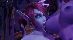 2girls 3d areolae blue_eyes blue_skin breasts elf female glowing_eyes humanoid long_ears nakicat nude pointy_ears rainbowviral tentacle url void_elf world_of_warcraft