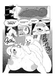 1boy 1girls annoying_dog_(undertale) anthro aoino_broome breasts canine comic comic_page doggy_style nipples sex text toriel undertale white_fur zoophilia