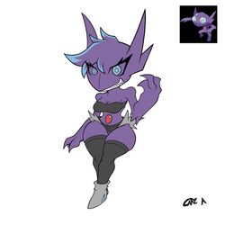 anthro bimbo bimbofication blue_eyes gijinka kiroxiii oc pokemon purple_skin sableye watermark