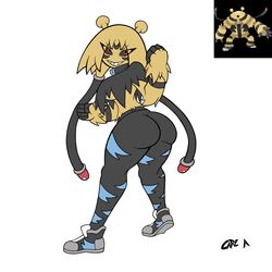 anthro big_butt bimbo bimbofication blonde_hair electivire female kiroxiii oc pokemon red_eyes watermark